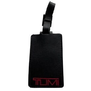 Tumi Black Red Luggage Tag Identification Holder Minimal Unisex Leather